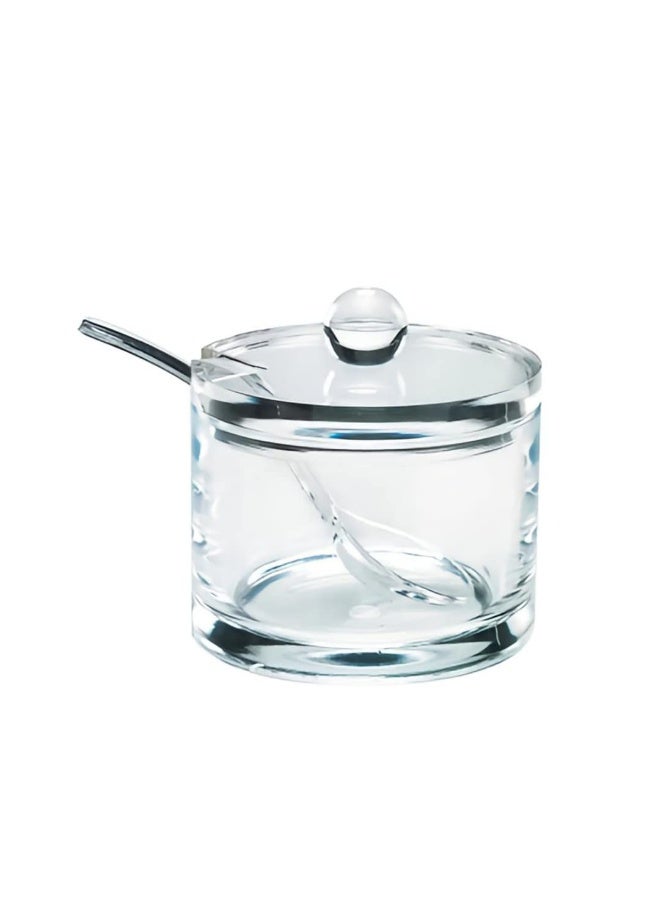 J&M DESIGN Clear Acrylic Sugar Bowl With Lid And Spoon For Coffee Bar Accessories, Cereal Bowls, Tea, Kitchen Countertop Canisters & Baking - 8 oz Container Jar Dispenser Holder - Dishwasher Safe - Image 1